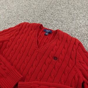 Chaps Sweater Womens S Red 3D Chunky Aran Cable Knit V Neck Pullover Fisherman
